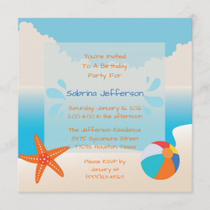 5x5 Tropical Beach Party Birthday Party Invitation