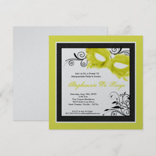 5x5 Yellow Masquerade Mask 16 Birthday Invitation