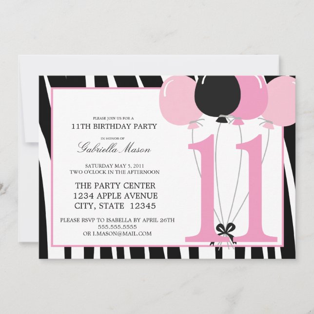 5x7 11th Birthday Party Invite (Front)