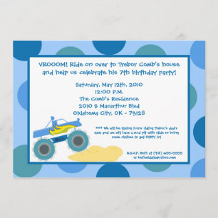 5x7 4x4 ATV Monster Truc Birthday Party Invitation