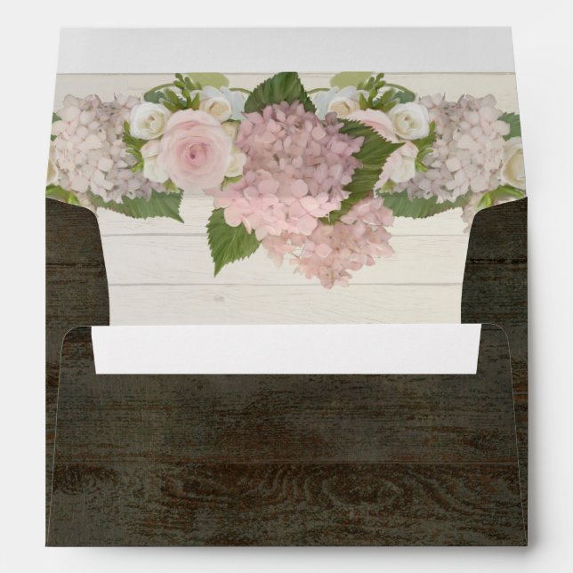5x7 A2 Rustic Country Dark Wooden Hydrangea Floral Envelope (Back (Bottom))