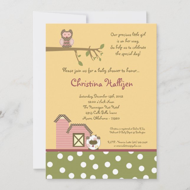 5x7 Abby's Farm Pink Barn Baby Shower Invitation (Front)