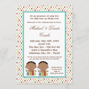 5x7 African American TWIN Birthday Part Invitation