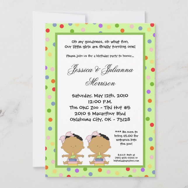 5x7 African American TWIN Birthday Part Invitation (Front)