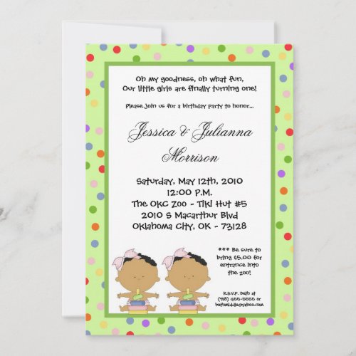 5x7 African American TWIN Birthday Part Invitation