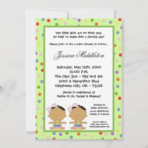 5x7 African American TWINS Baby Shower Invitation