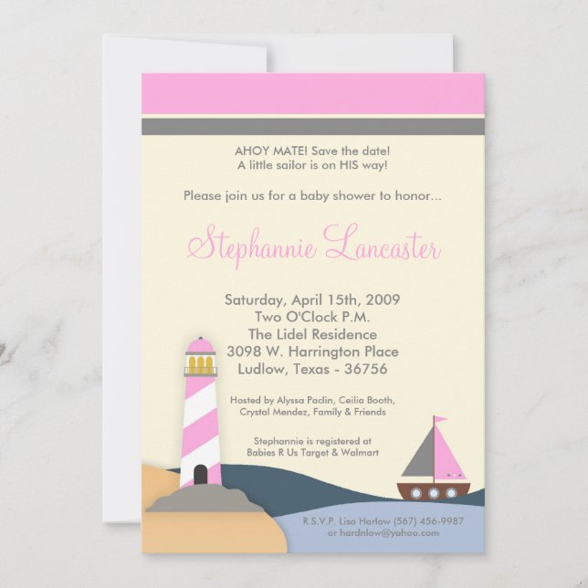 5x7 Ahoy Mate Sail Boat Baby Shower Invitation (Front)