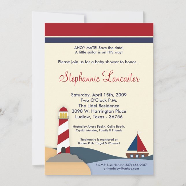 5x7 Ahoy Mate Sail Boat Baby Shower Invitation (Front)