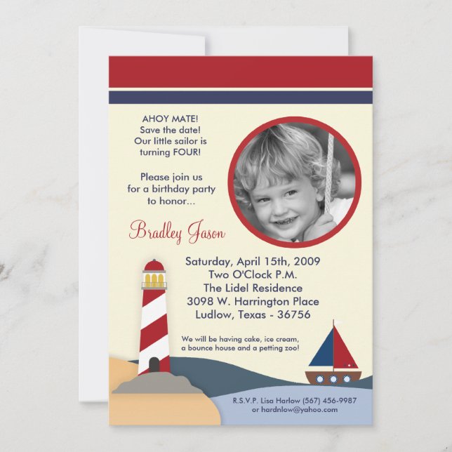 5x7 Ahoy Mate Sail Boat Birthday Party Invitation (Front)