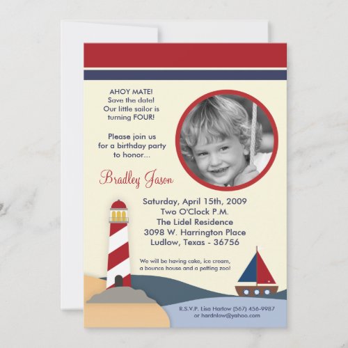 5x7 Ahoy Mate Sail Boat Birthday Party Invitation