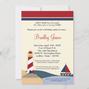 5x7 Ahoy Mate Sail Boat Birthday Party Invitation