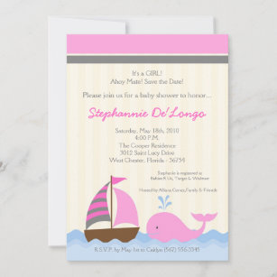 5x7 AhoyNautical Whale Boat Baby Shower Invitation