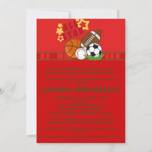 5x7 All Star Red Birthday Party Invitation