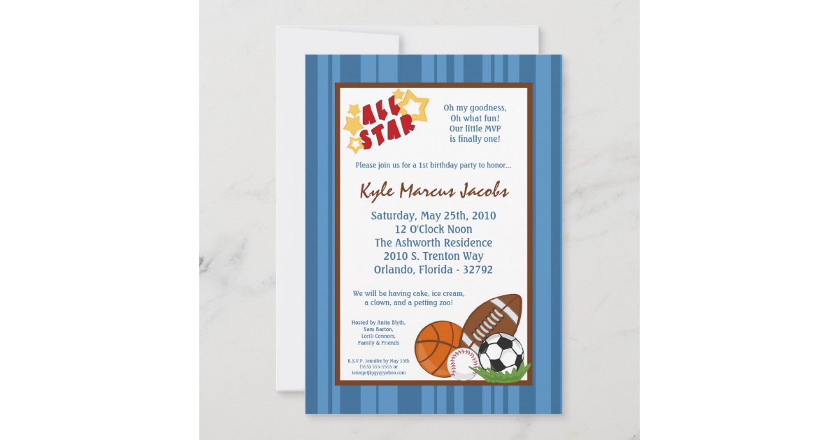 5x7 AllStar MVP SportBall Birthday Part Invitation Zazzle