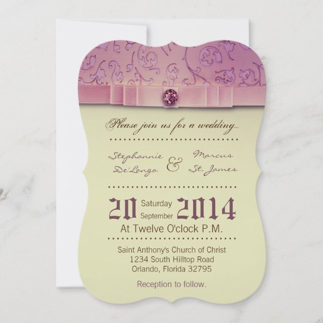 5x7 Amethyst Jewel Embossed Wedding Invitation (Front)