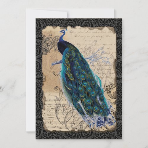 5x7 Ancient Peacock Save the Date Cards Black Tan