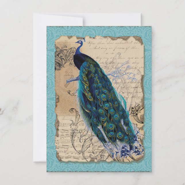5x7 Ancient Peacock Vintage Wedding Invitation (Front)