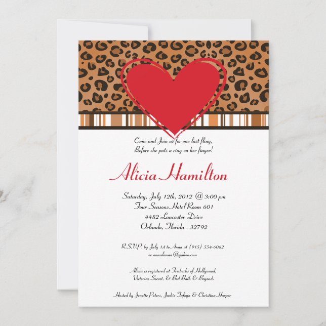 5x7 Animal Print Bachelorette Invitation (Front)
