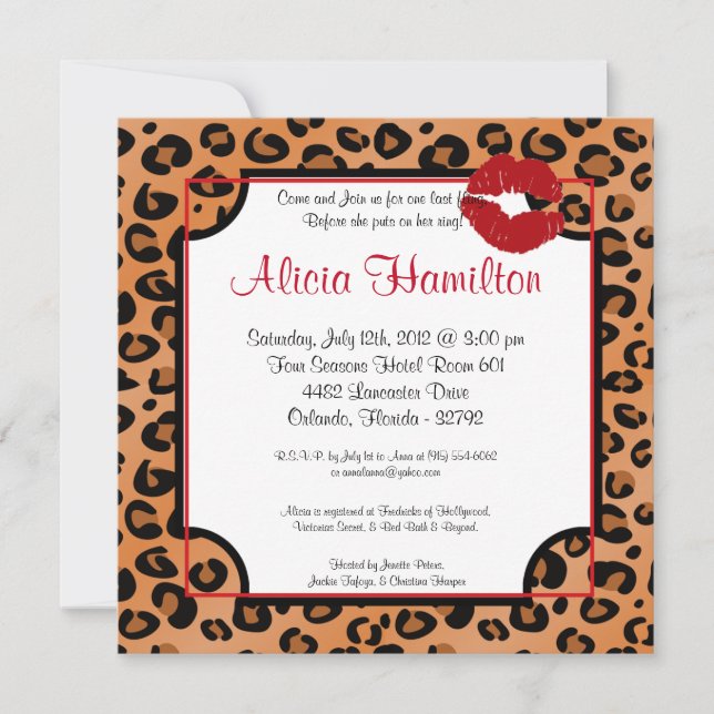 5x7 Animal Print Bachelorette Invitation (Front)