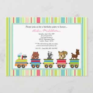 5x7 Animals Train Ride Birthday Party Invitation