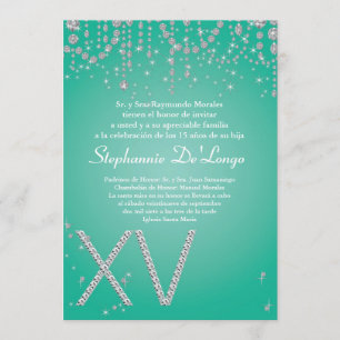 5x7 Aqua Diamond Quinceanera Birthday Invitation