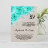 5x7 Aqua Roses Quinceanera Birthday Invitation (Standing Front)