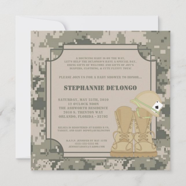 5x7 ARMY ACU Camoflauge Baby Shower Invitation (Front)