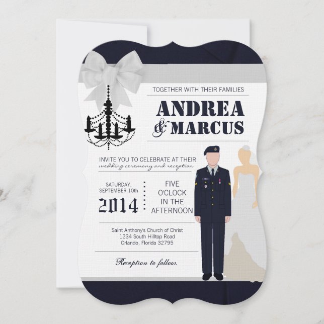 5x7  ARMY Blues Bride Uniform Wedding Invitation (Front)