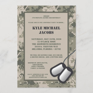 5x7 ARMY Camo ACU Print Birthday Party Invitation