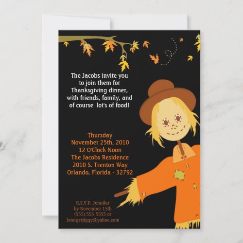 5x7 Autumn Scarecrow Thanksgiving Party Invitation