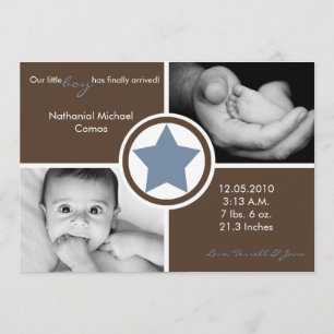 5x7 Baby Boy Blue Star Photo Birth Announcement
