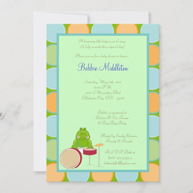 5x7 Baby Frog Zoo Animal  Baby Shower Invitation (Front)