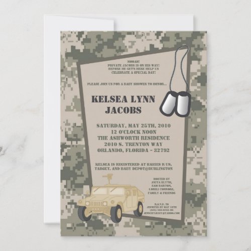 5x7 Baby Shower Invitation ARMY Camo ACU Print