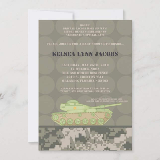5x7 Baby Shower Invitation ARMY Camo ACU Print (Front)