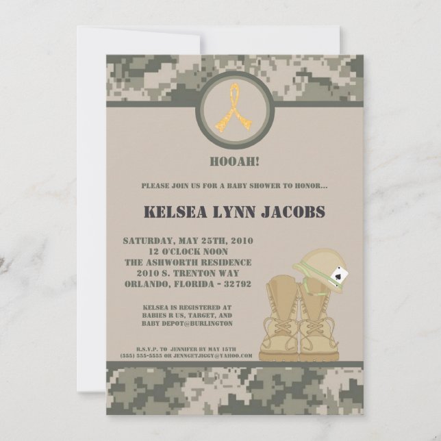 5x7 Baby Shower Invitation ARMY Camo ACU Print (Front)