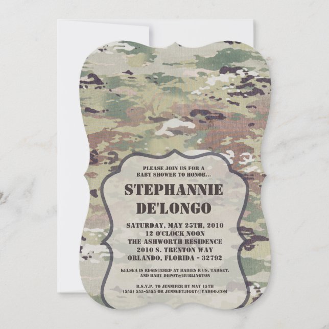 5x7 Baby Shower Invitation Army OCP Camo Uniform (Front)