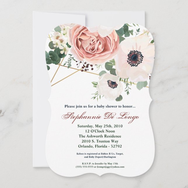 5x7 Baby Shower Invitation Geometric Garden Rose (Front)
