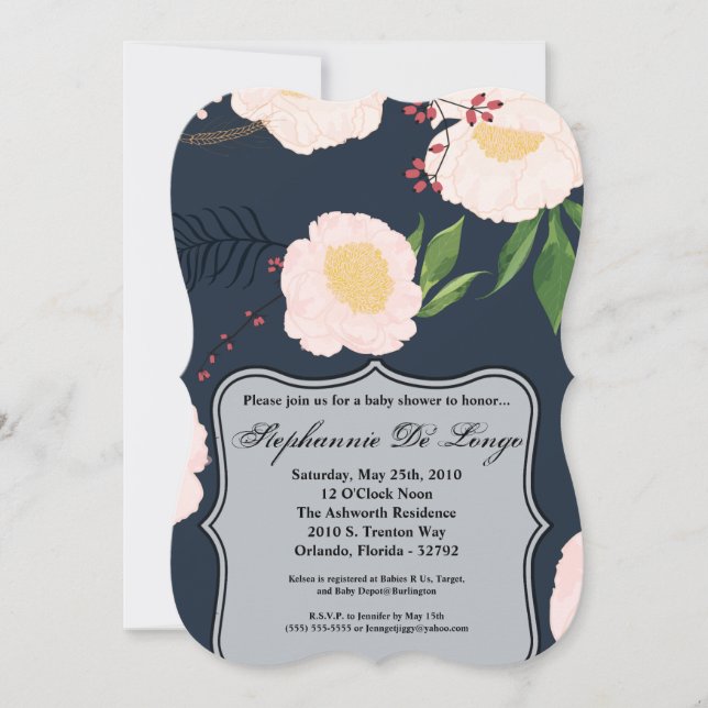 5x7 Baby Shower Invitation White Floral Flowers on (Front)