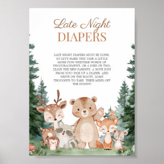5x7 Baby Shower Late Night Diapers Boho Woodland P Poster