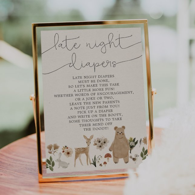 5x7 Baby Shower Late Night Diapers Boho Woodland Poster (Creator Uploaded)