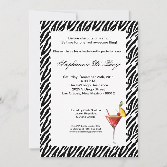 5x7 Bachelorette Party Invitation (Front)