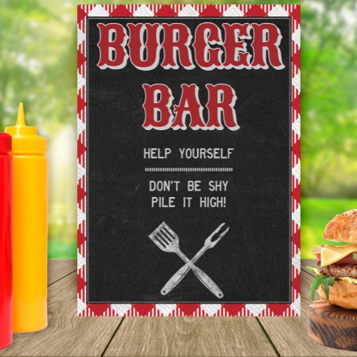 5x7 Backyard BBQ Birthday Burger Bar Table Sign