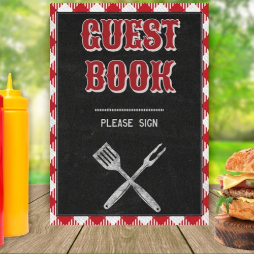 5x7 Backyard BBQ Birthday Guest Book Table Sign
