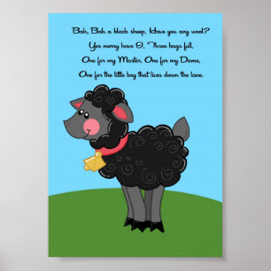 5x7 Bah Bah Black Sheep Rhyme Kids Room Wall Art