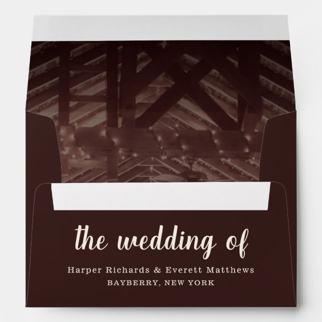 5x7 Barn Rafters with String Lights Rustic Wedding Envelope (Back (Bottom))