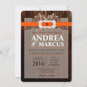 5x7 Barn Wood Diamond Ribbon Wedding Invitation