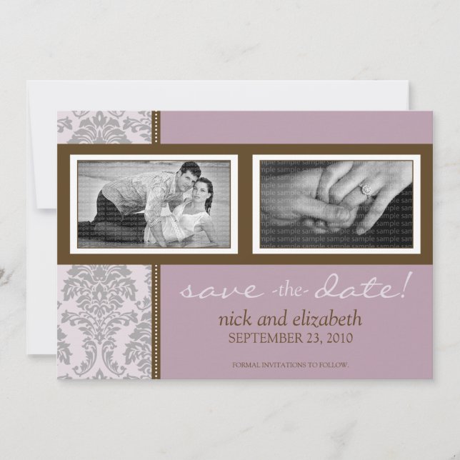 5X7 Baroque Purple/Brown Two-Photo Save the Date (Front)