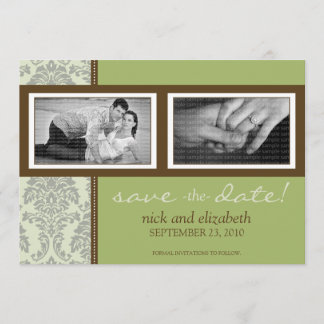 5X7 Baroque Sage/Brown Two-Photo Save the Date