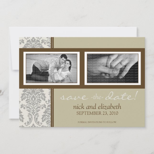 5X7 Baroque Sepia/Brown Two-Photo Save the Date (Front)