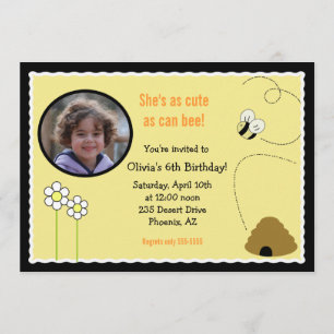 5x7 Bee Happy *PHOTO* Birthday Invitation Card